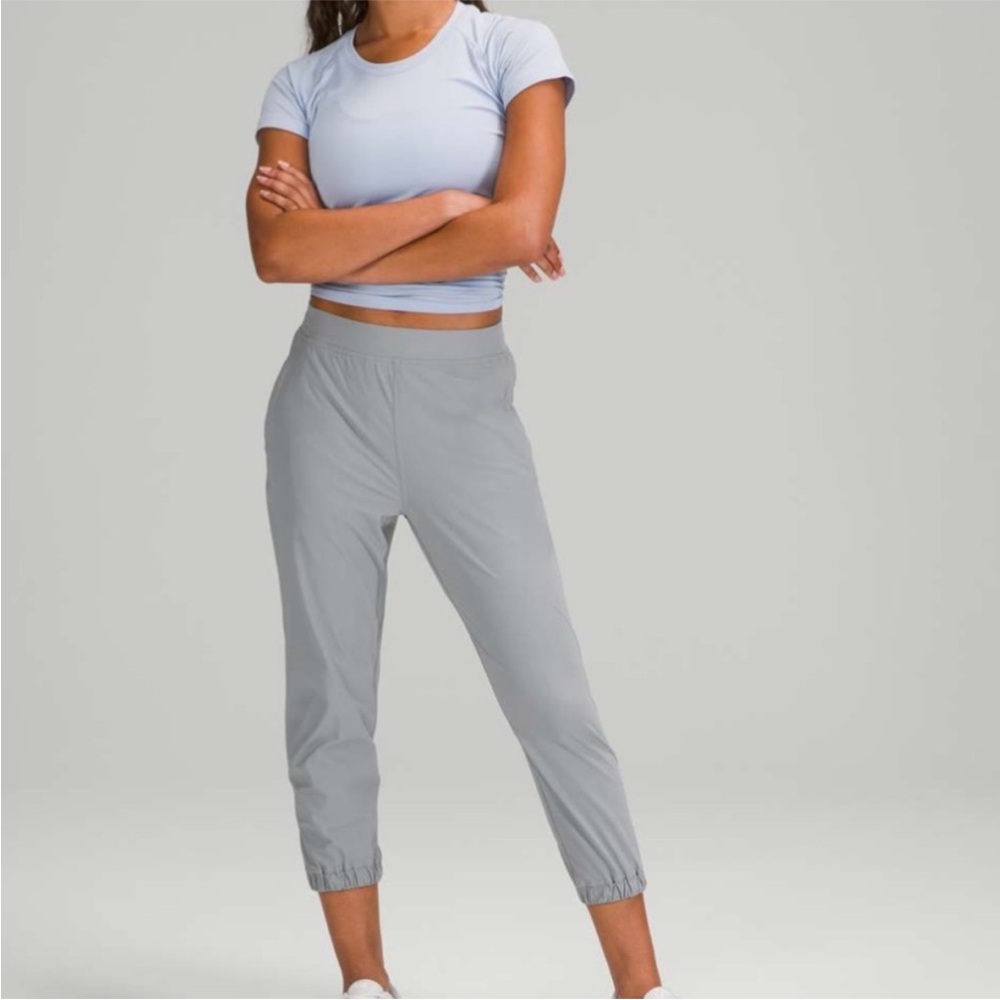 lululemon Adapted State High Rise Light Gray Track Joggers Size 12 Like New